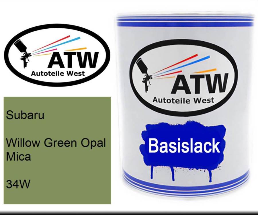 Subaru, Willow Green Opal Mica, 34W: 1L Lackdose, von ATW Autoteile West.